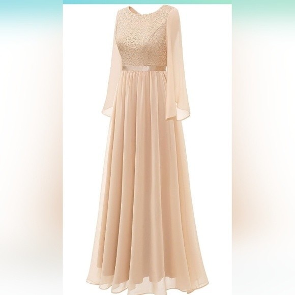 DressTells Champion Flowy Chiffon Maxi Dress with Lace Bodice Size Large NWOT - Picture 4 of 10